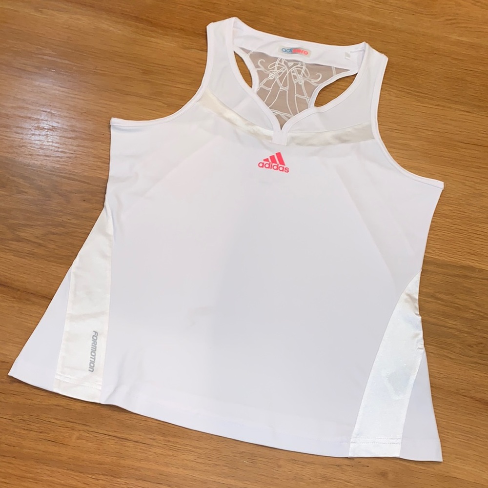 ADIDAS ~ Size M~White Lace Racer Back Tank Top~Tennis Running Athletic Sports